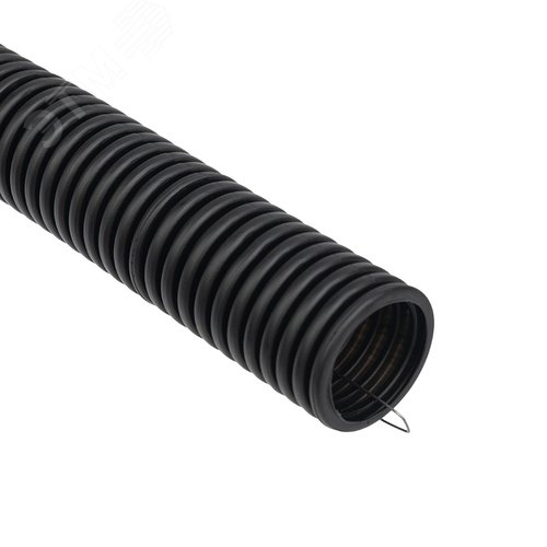 Труба гофрированная из ПНД, с зондом, черная, 25 мм (бухта 50 м/уп), REXANT