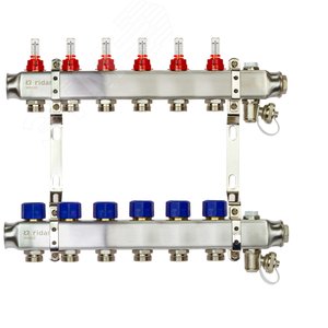 Коллекторная группа SSM-6RF set 6 контуров 1' x 3/4' с расходомерами и кронштейнами