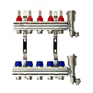 Коллекторная группа FHF-5RF set 5 контуров 1' х 3/4' с расходомерами, воздухоотводчиками и кронштейнами