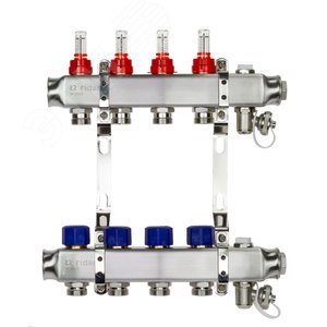 Комплект коллекторов SSM-4RF set с расходомерами и кронштейнами, 4 контура