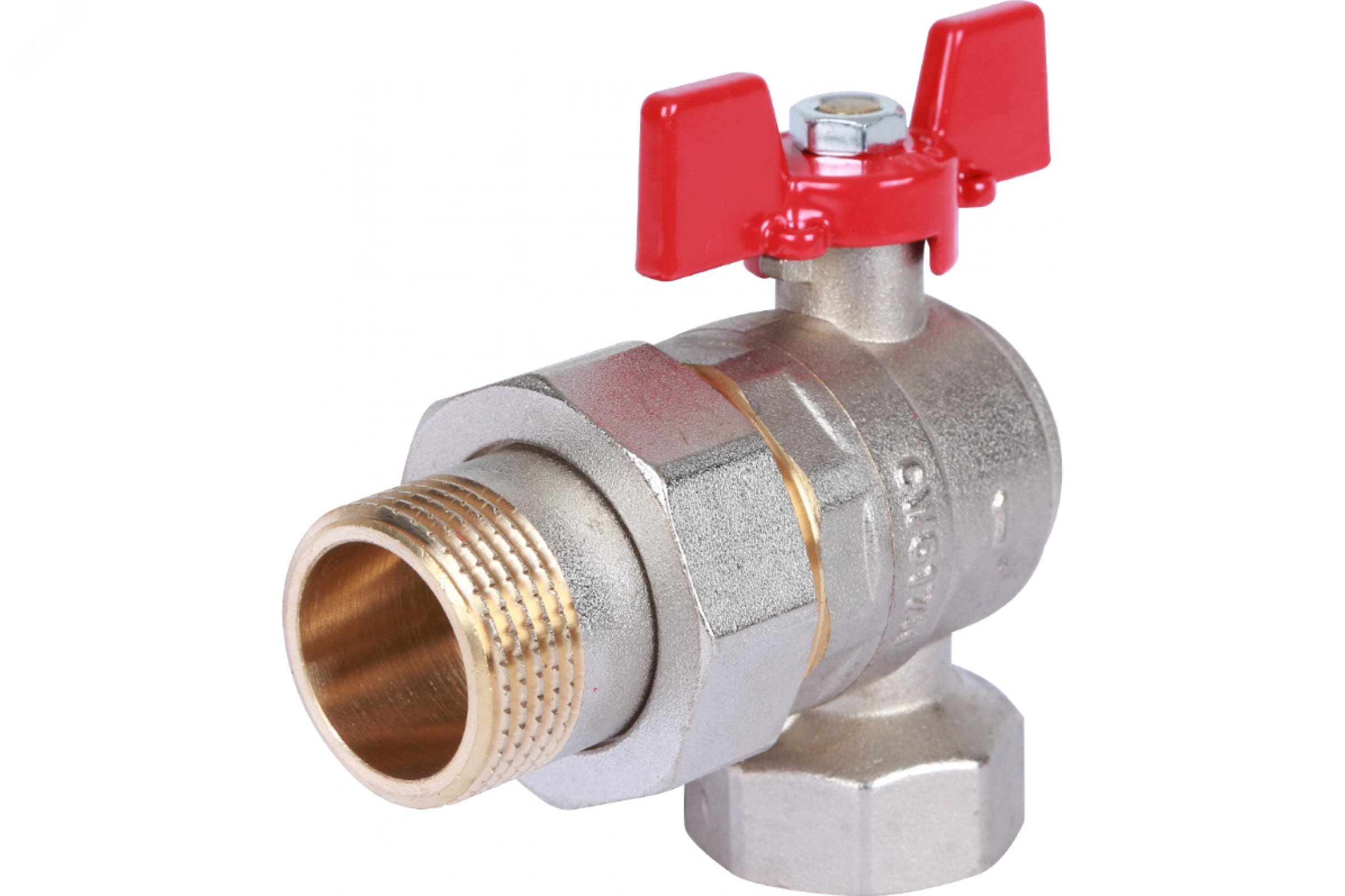 Кран шаровой угловой с американкой 1 ВН/НР, ручка бабочка