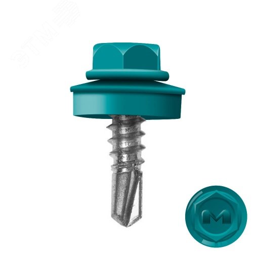 Саморез кровельный 4.8х19 по металлу RAL5021 сверло №2 шайба d=14мм с EPDM прокладкой