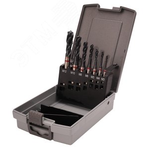 Набор метчиков машинных M3 -M12 HSSE-TiALN DIN371/376 (спиральный, C/2,5P, R35) 7 предметов