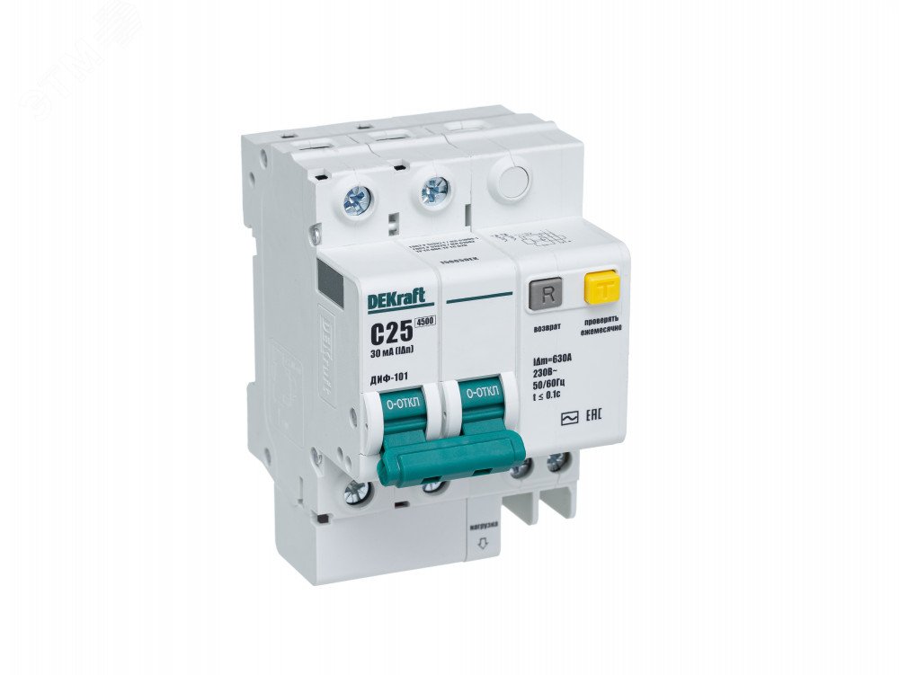 Выключатель автоматический дифференциальный (АВДТ) 2п 25А 30мА тип AC С 4.5кА ДИФ-101