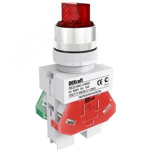 Переключатель ПЕ-22-ANC-3 неоновая лампа 3 положения I-O-II стандартная ручка красная