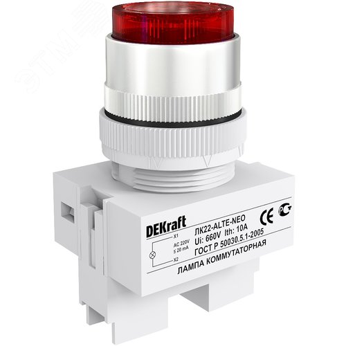 Лампа коммутационная ADDS диам. 22мм красная неон 220В