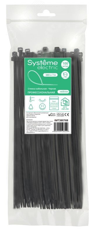 Стяжка кабельная MultiSet 380х7.6 Чёрная (100шт)