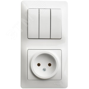 Блок: розетка + выключатель трехклавишный белый