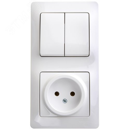 Блок: розетка + выключатель двухклавишный белый