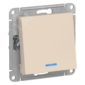 Переключатель одноклавишный ATLASDESIGN с подсветкой схема 6а 10АХ механизам бежевый