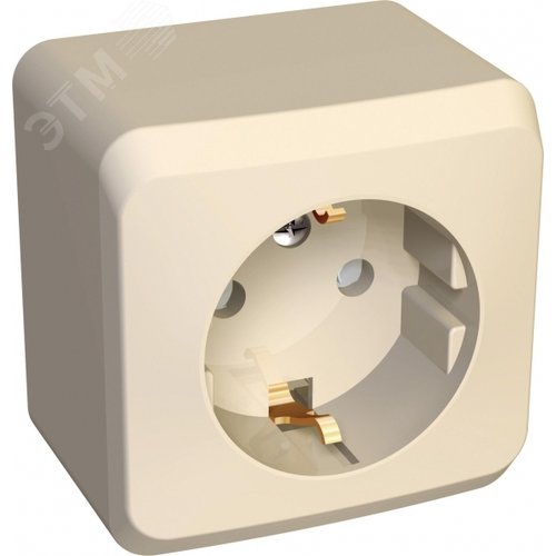 ЭТЮД Розетка наружная с заземлением со шторками бежевая