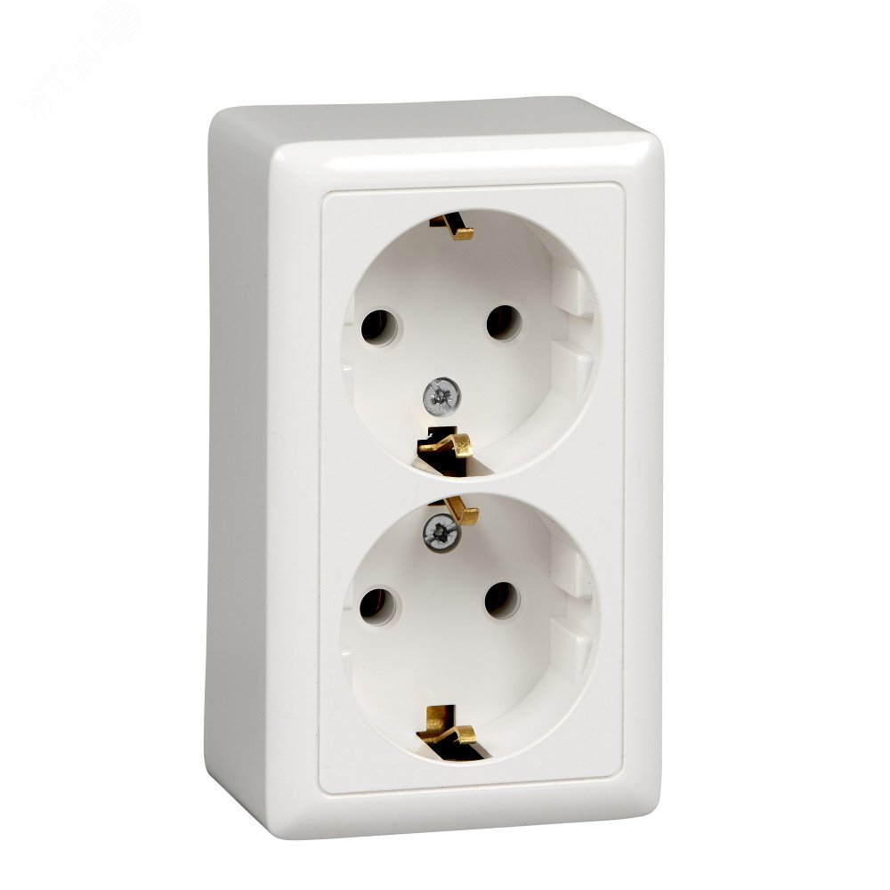 ХИТ Розетка двойная наружная белая с заземлением без шторок изолирующая пластина 16А 250В