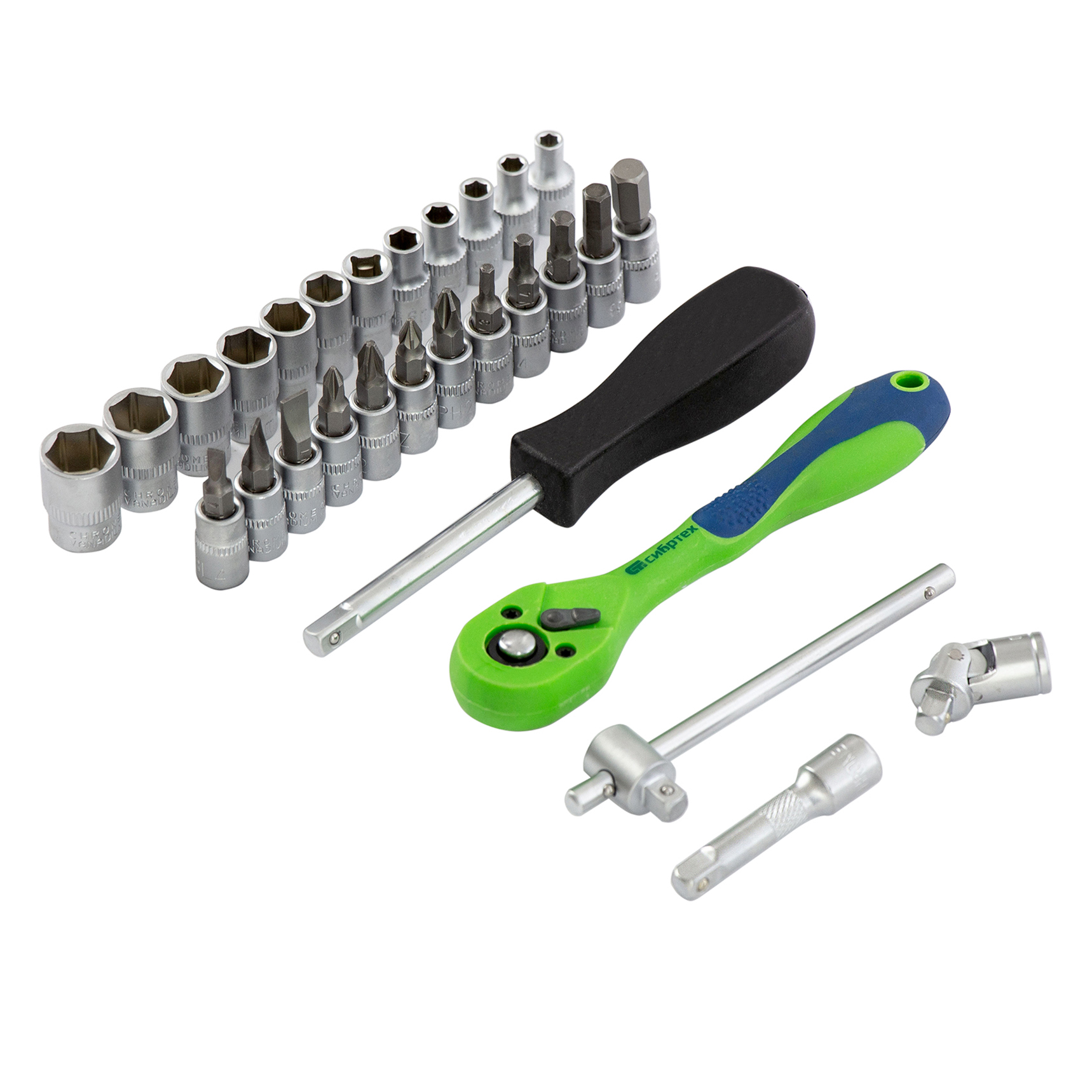 Набор инструментов 29 предметов, CrV, 1/4" Сибртех