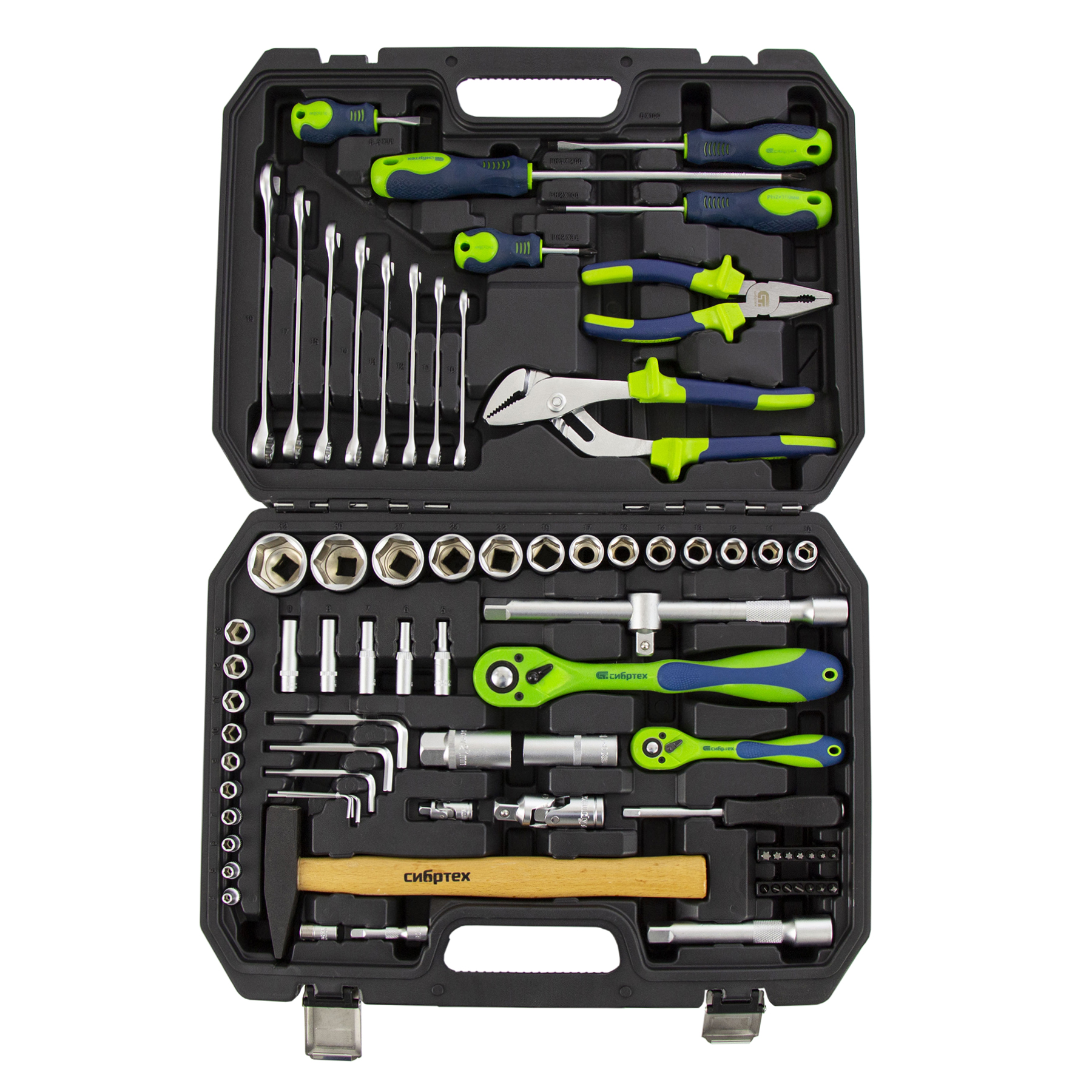 Набор инструментов 76 предметов CrV, 1/2", 1/4" Сибртех