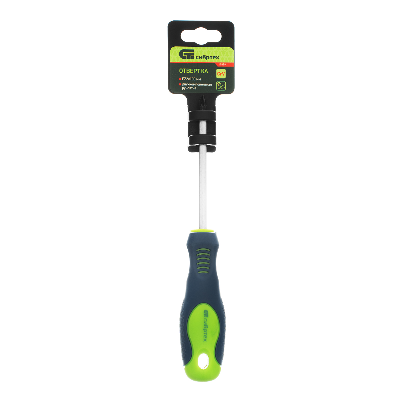 Отвертка, PZ2 х 100 мм, CrV, двухкомпонентная рукоятка Сибртех