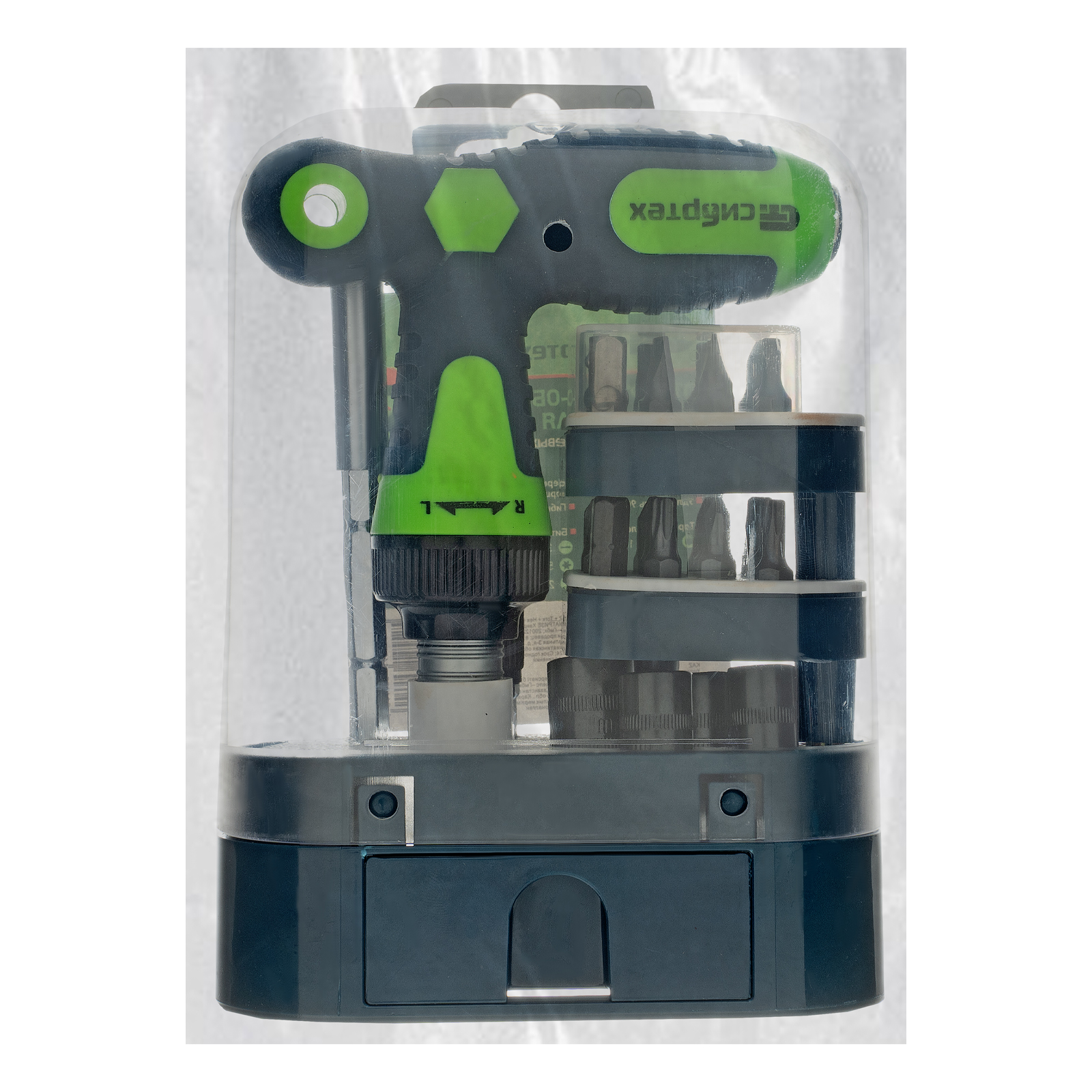 Отвертка Т-образная реверсивная с набором бит, торцевых головок, 33 предмета, CrV Сибртех