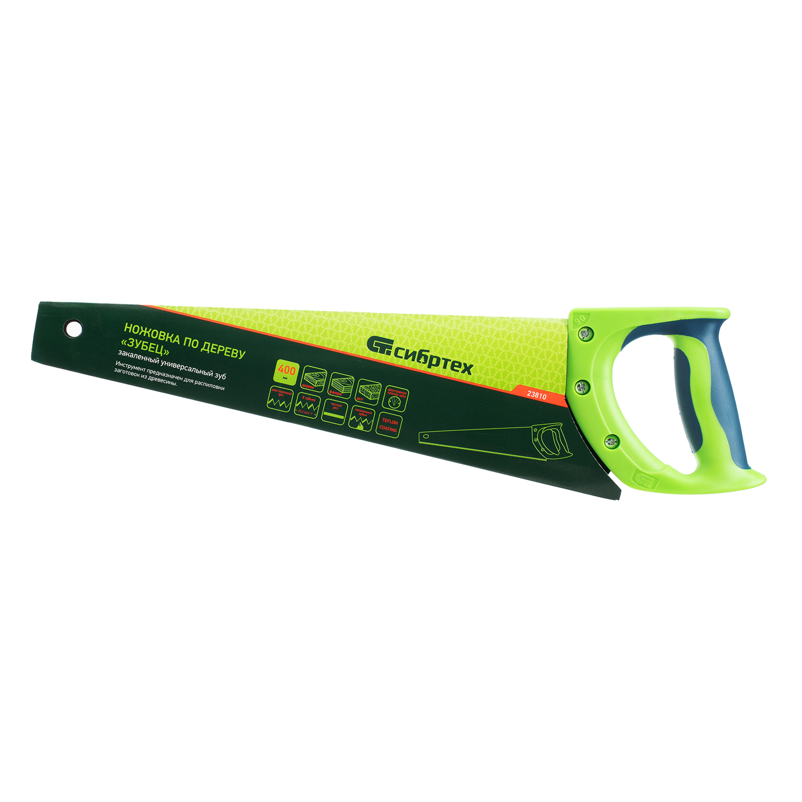Ножовка по дереву "Зубец", 400 мм, 7-8 TPI, каленый зуб 2D, защитное покрытие, двухкомпонентная рукоятка Сибртех