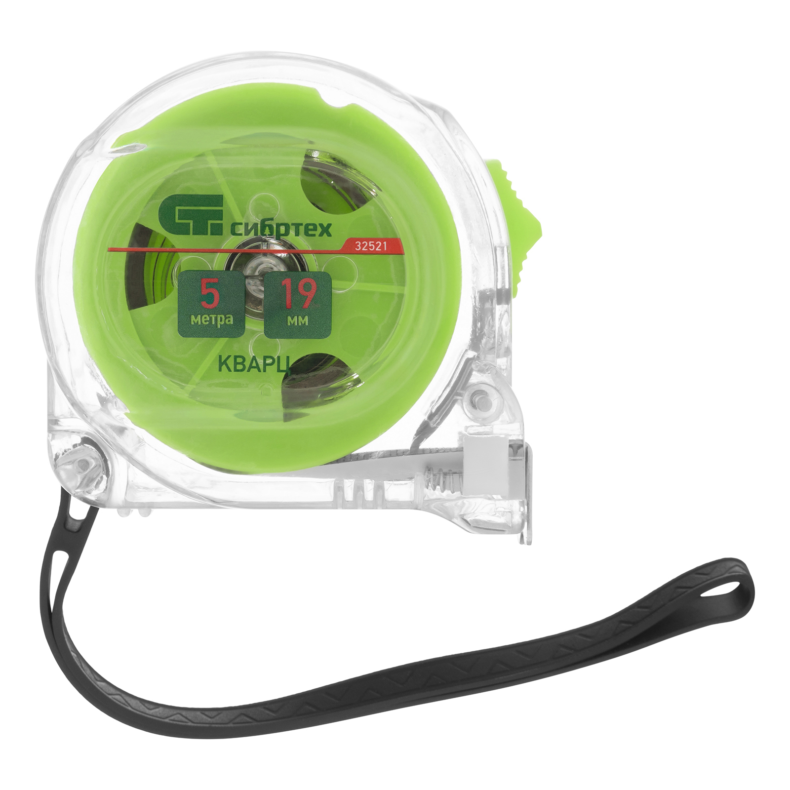 Рулетка Кварц,прозрачный корпус,амортизатор,5 м х 19 мм Сибртех