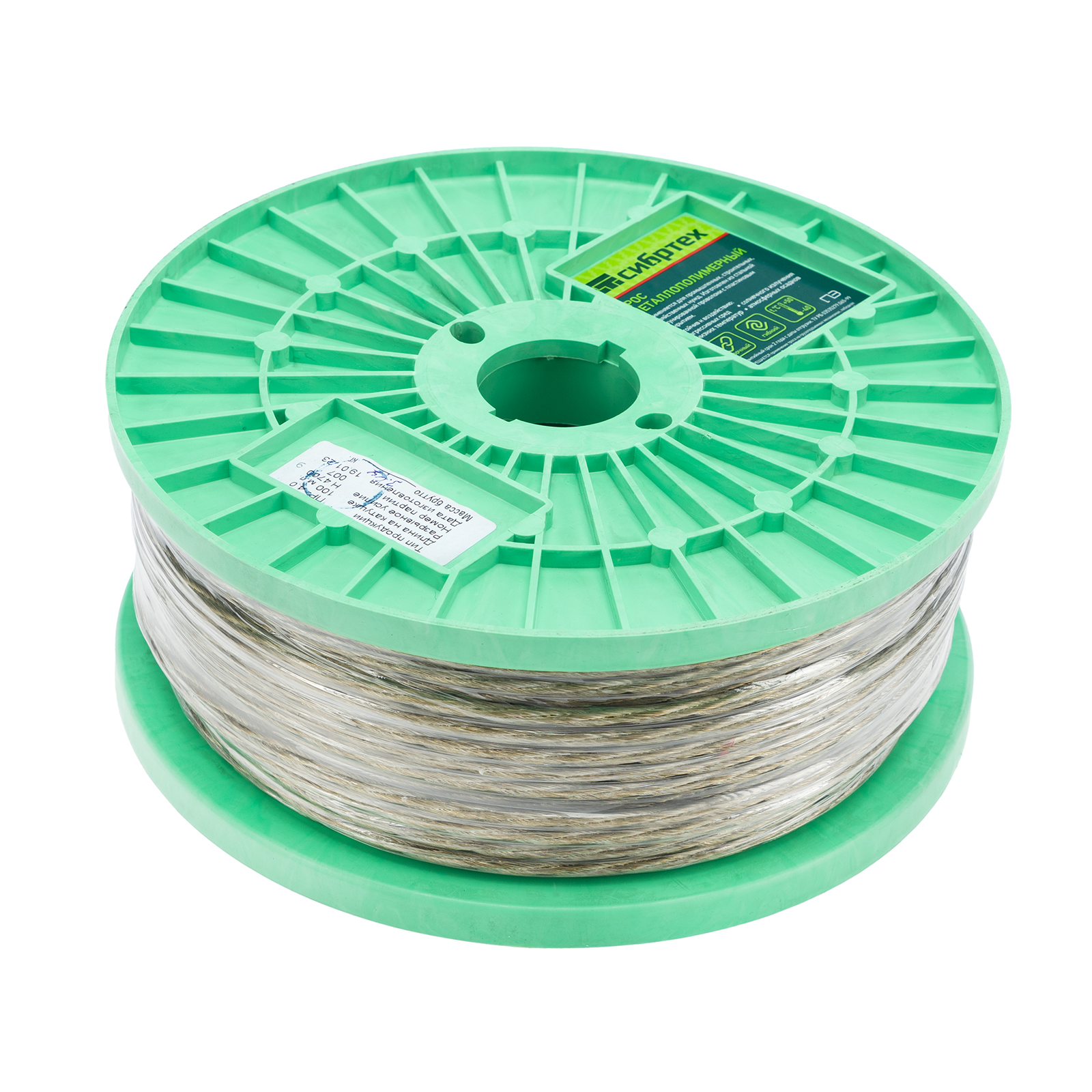 Трос металлополимерный прозрачный ПР-4.0, толщина 4.0 мм, катушка 100 метров Сибртех