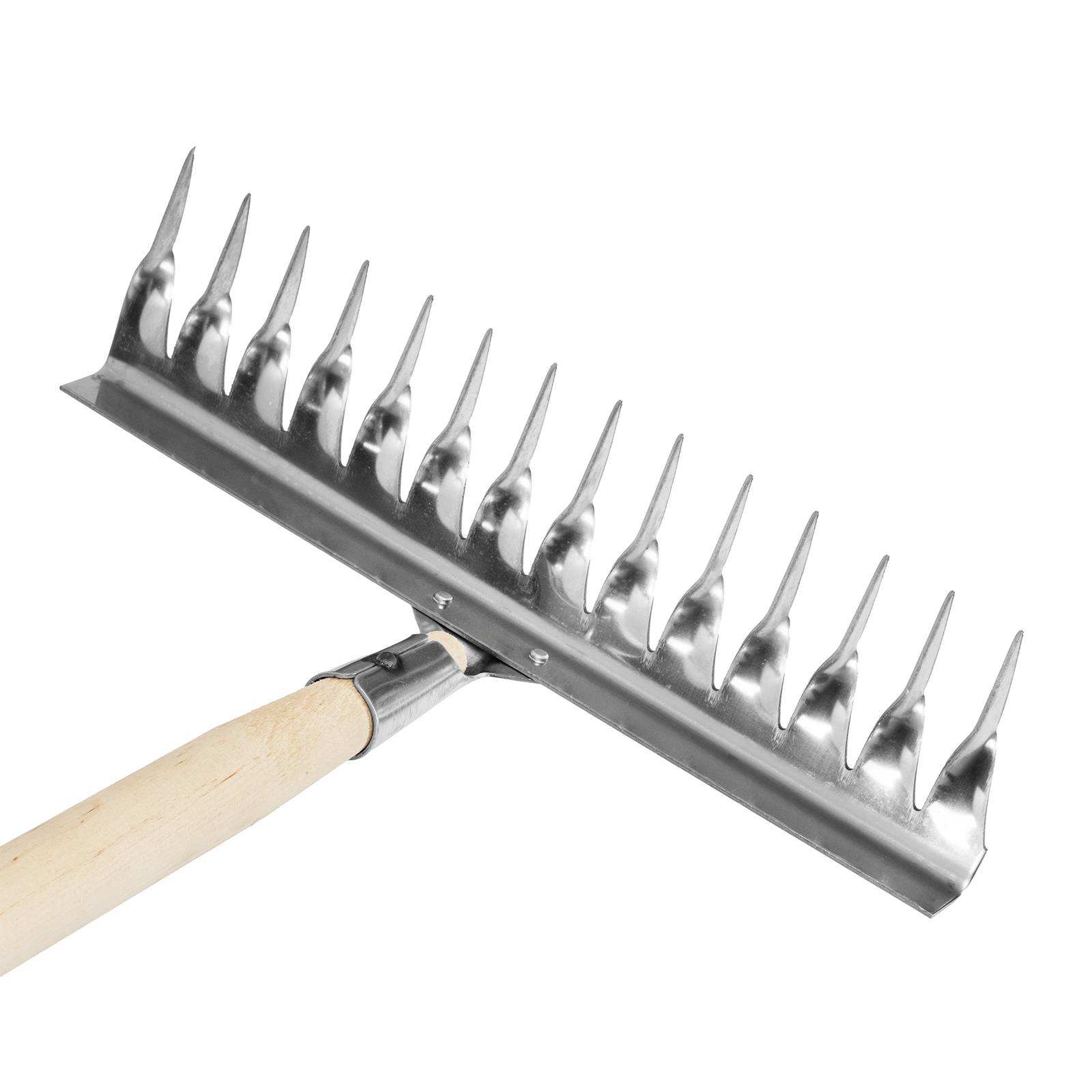 Грабли, нержавеющая сталь, 340 х 1300 мм, 14 витых зубьев, деревянный черенок, Сибртех