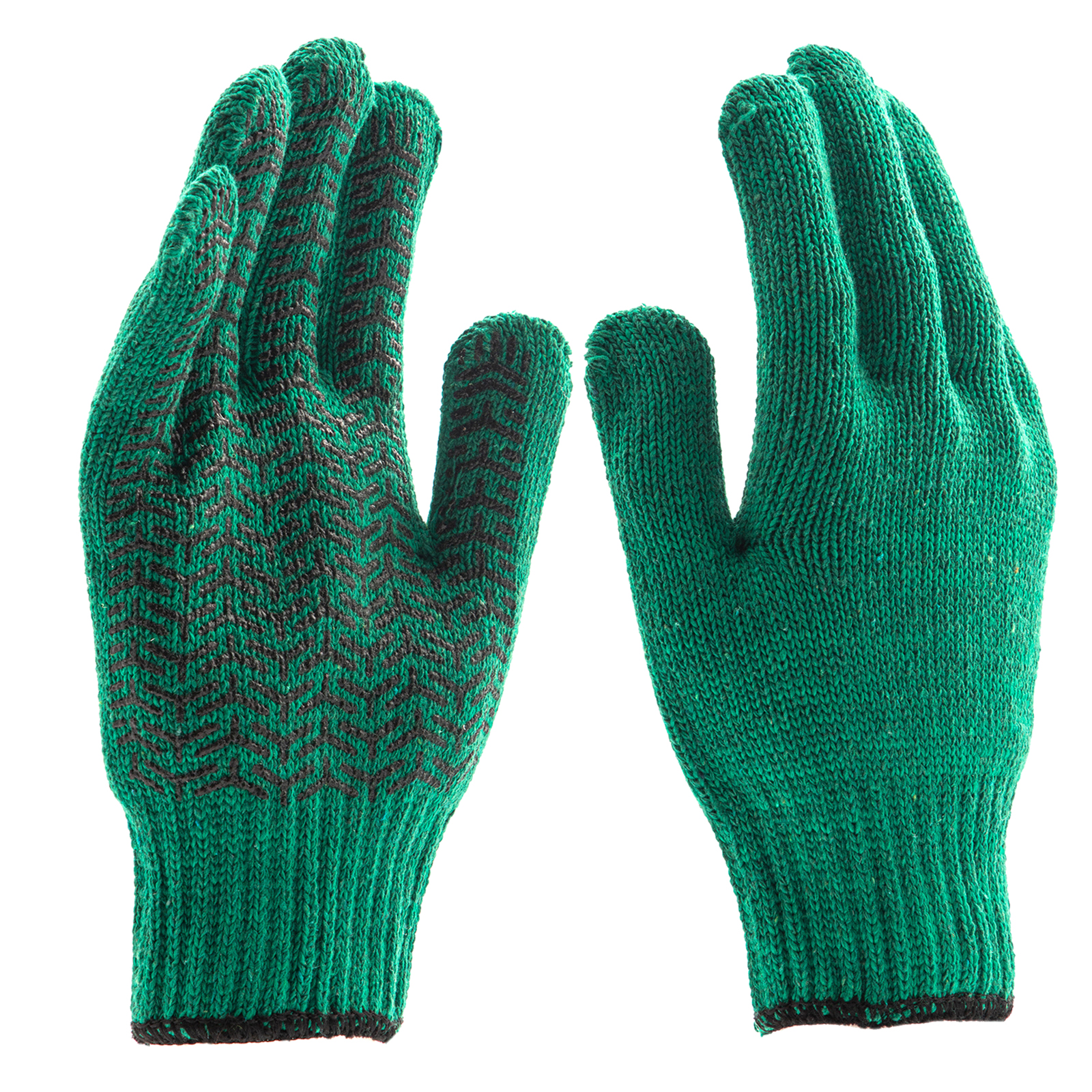 Перчатки трикотажные усиленные, гелевое ПВХ-покрытие, 7 класс, зеленые Сибртех