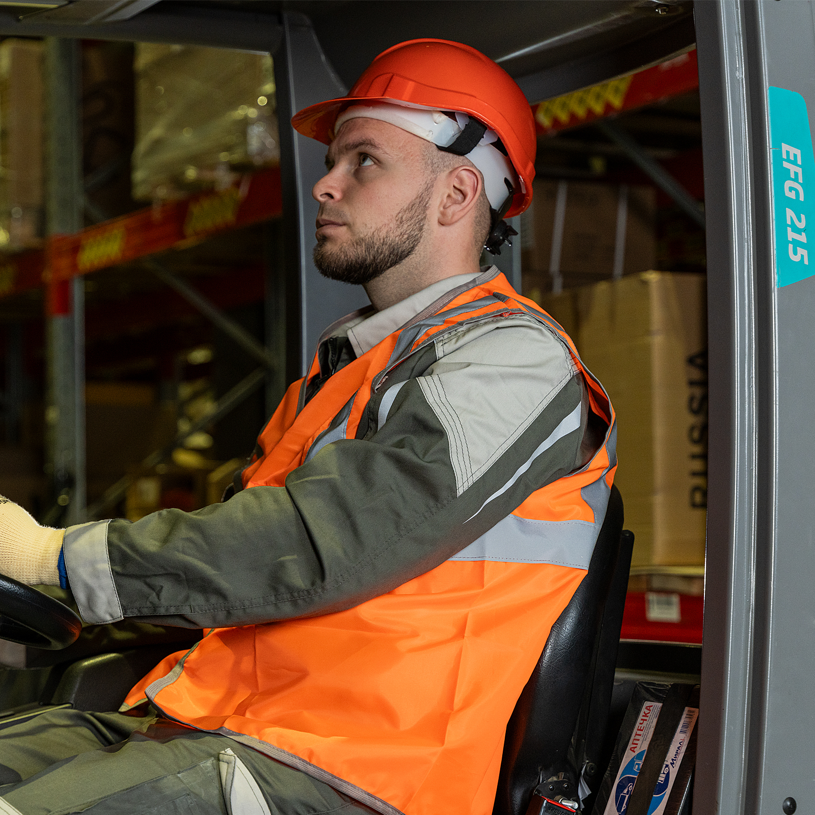 Каска защитная с храповым механизмом, Европласт, оранжевая Сибртех