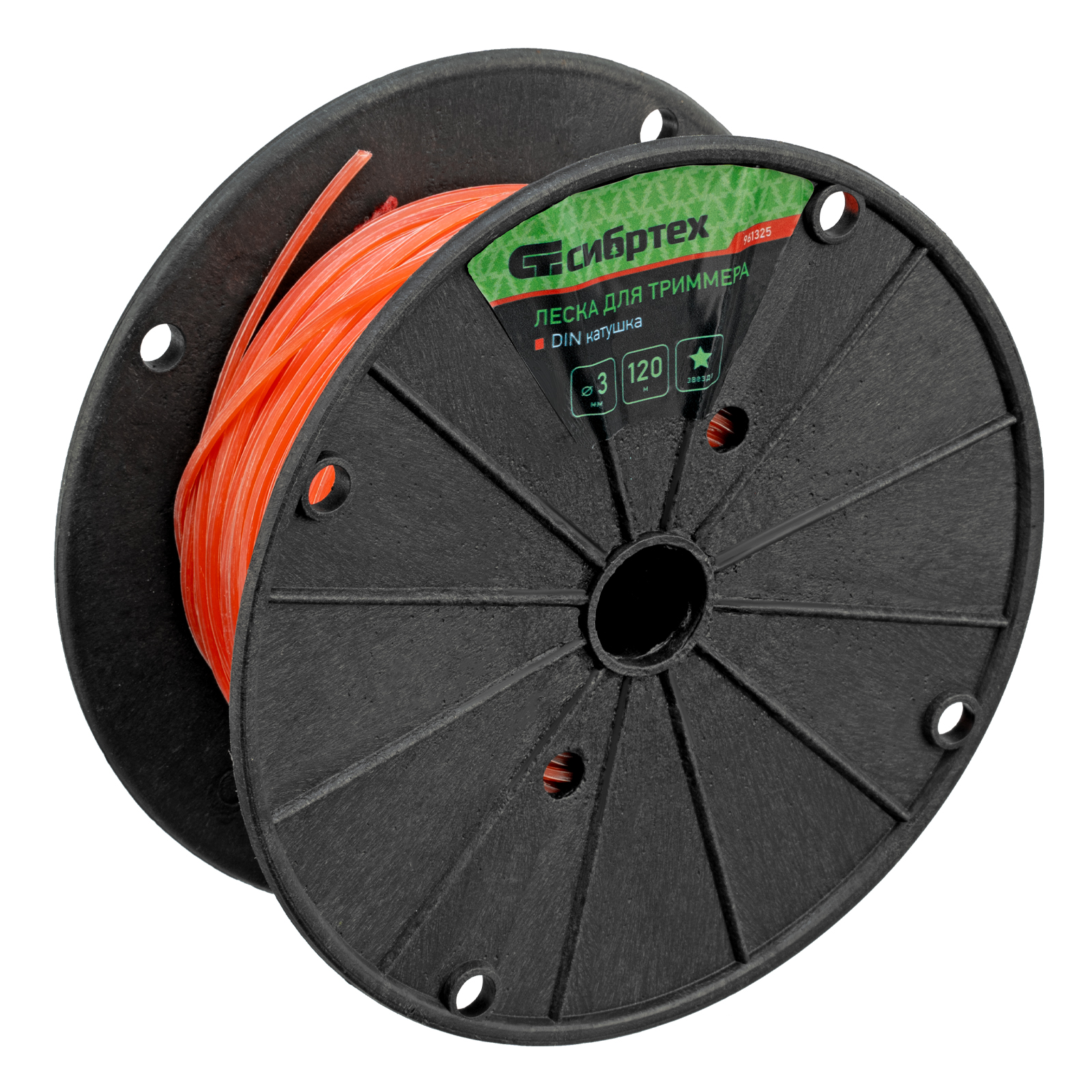 Леска для триммера звезда, на DIN катушке, 3 мм х 120 м, Сибртех