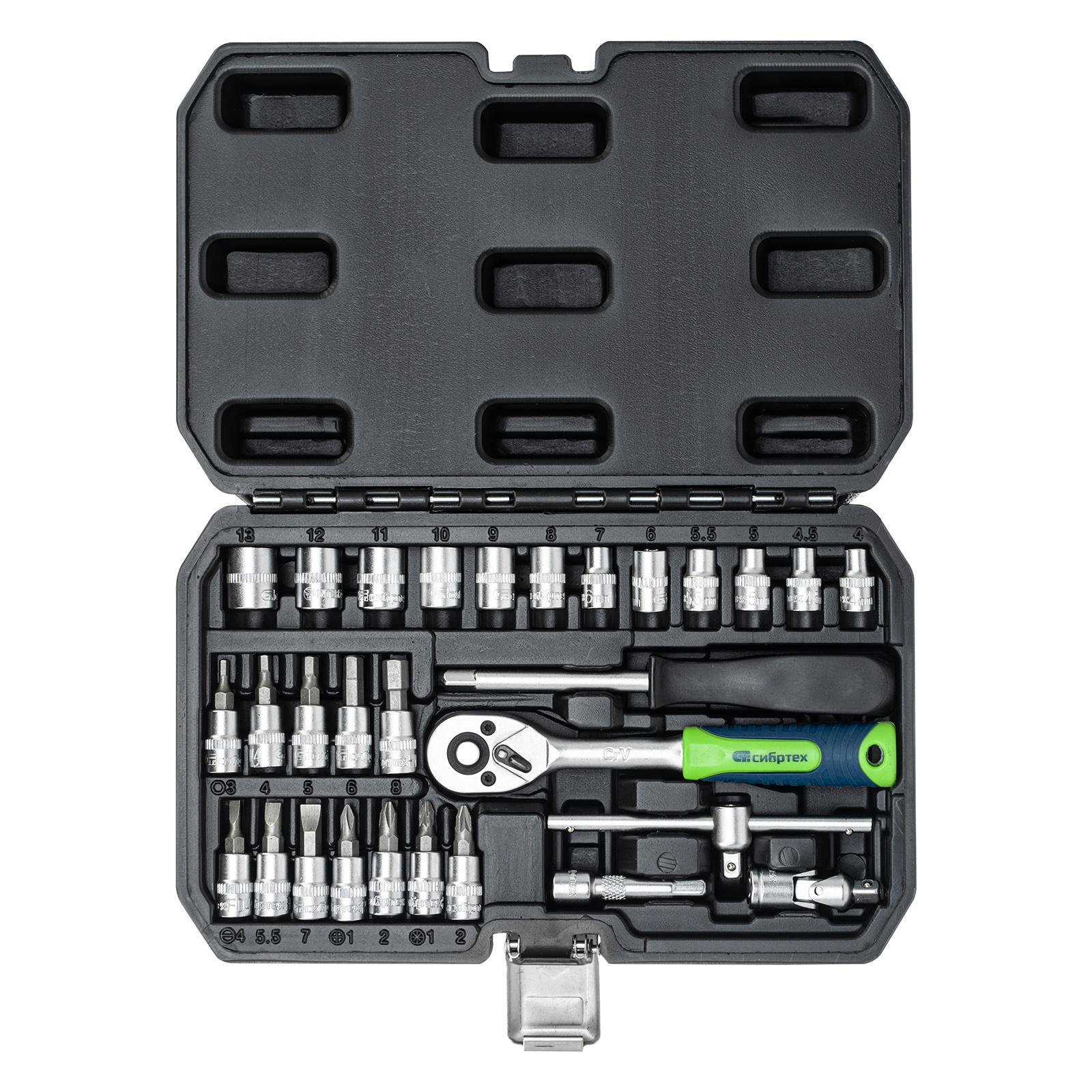Набор инструментов, 1/4", пластиковый кейс, 29 предметов Сибртех
