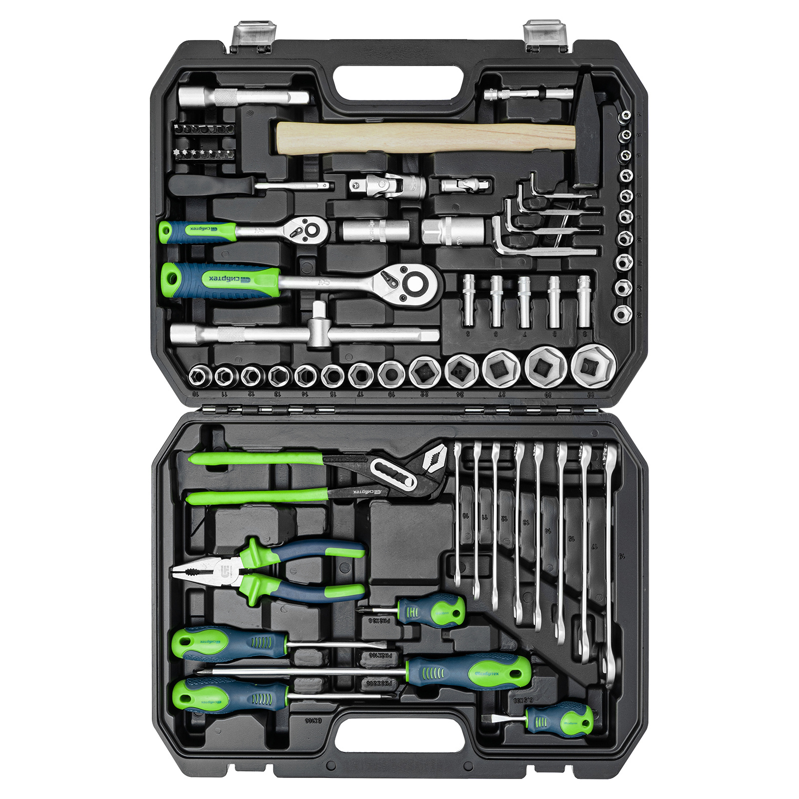 Набор инструментов, 1/2", 1/4", пластиковый кейс 76 предметов Сибртех