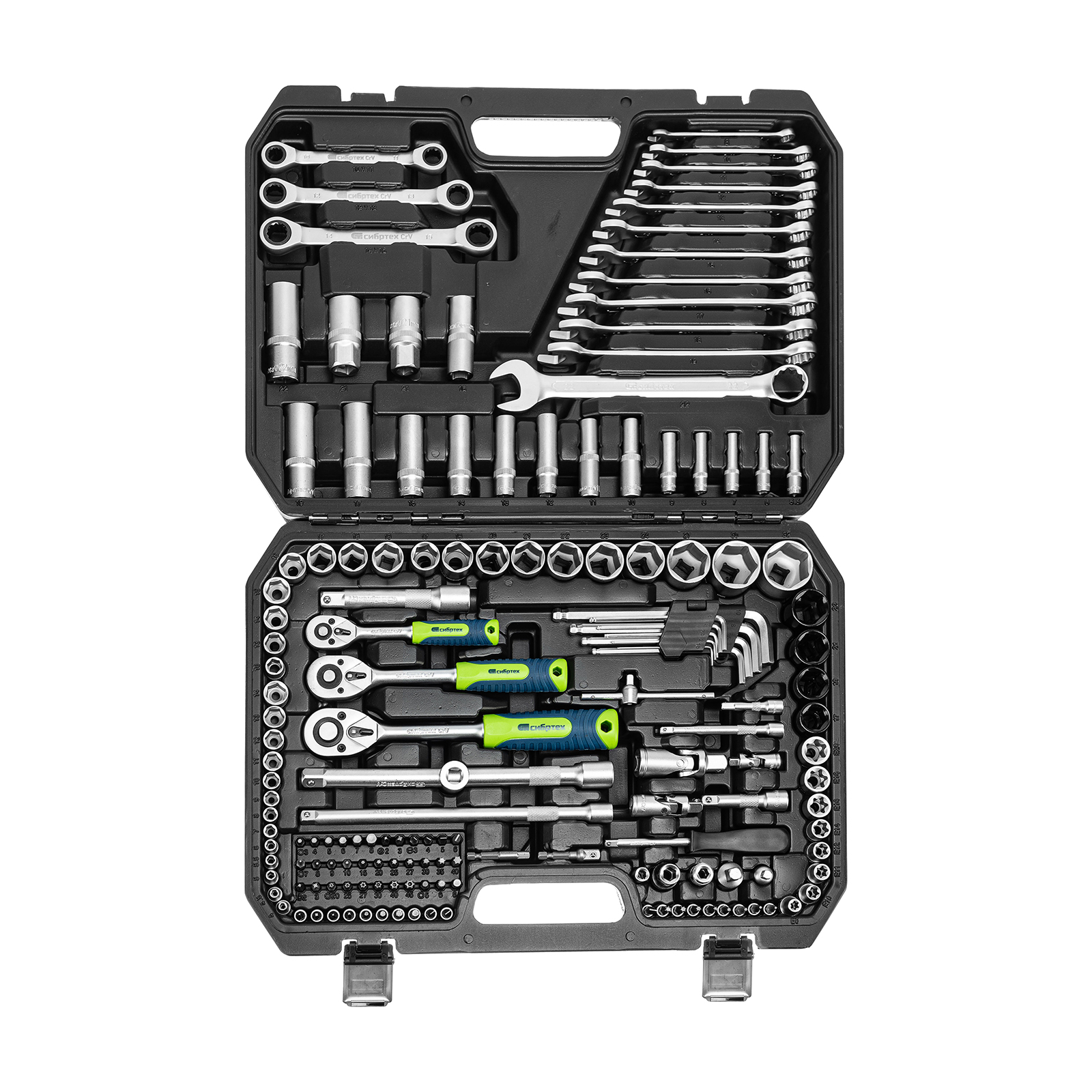 Набор инструментов, 1/2", 3/8", 1/4", пластиковый кейс 160 предм. Сибртех