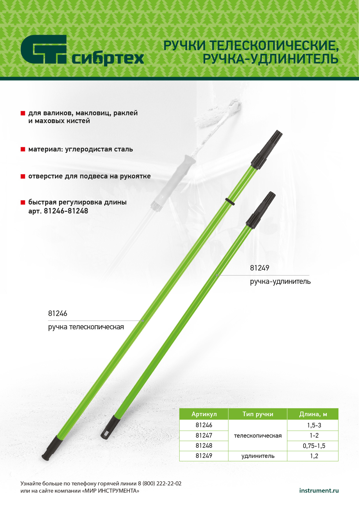 Ручка телескопическая металлическая, 1,0-2 м Сибртех