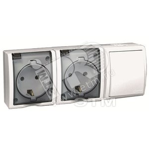 15 Aqua Блок розетка двойная с заземлением 16А 250В + выключатель проходной 10А 250В IP54 белый