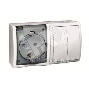 15 Aqua Блок розетка с заземлением 16А 250В + выключатель двойной 10А 250В IP54 белый