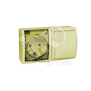 15 Aqua Блок розетка с заземлением 16А 250В + выключатель проходной 10А 250В IP54 слоновая кость