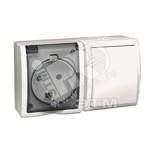 15 Aqua Блок розетка с заземлением 16А 250В + выключатель 10А 250В IP54 белый