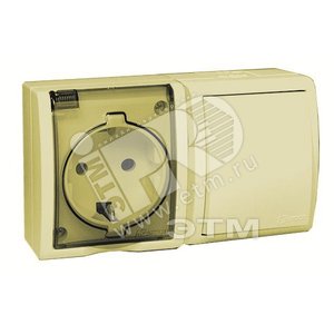 15 Aqua Блок розетка с заземлением 16А 250В + выключатель 10А 250В IP54 слоновая кость