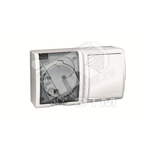 15 Aqua Блок розетка с заземлением 16А 250В + выключатель проходной 10А 250В IP54 белый