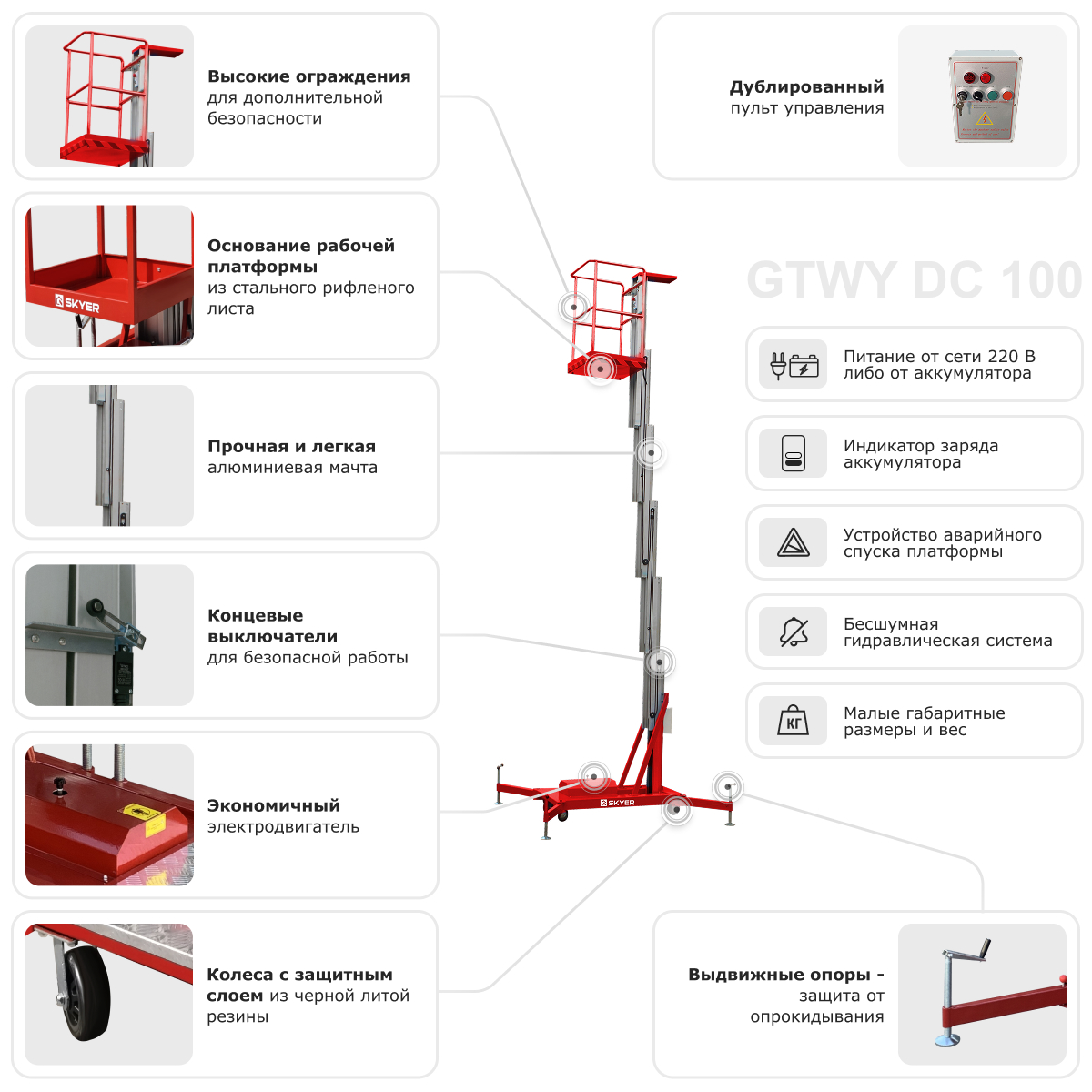 Одномачтовый подъемник SKYER GTWY8-100 AC/DC