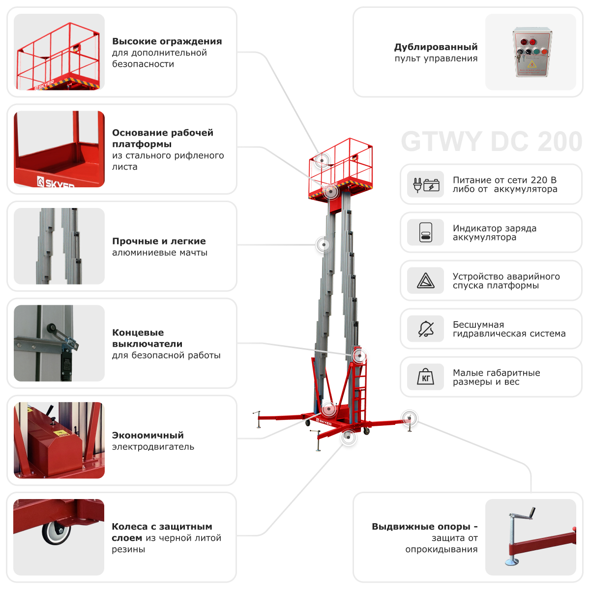 Двухмачтовый подъемник SKYER GTWY10-200 AC/DC