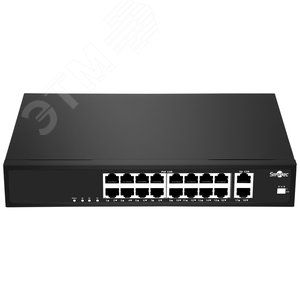 Коммутатор неуправляемый, 16 RJ-45 POE портов, 2 RJ-45 Uplink