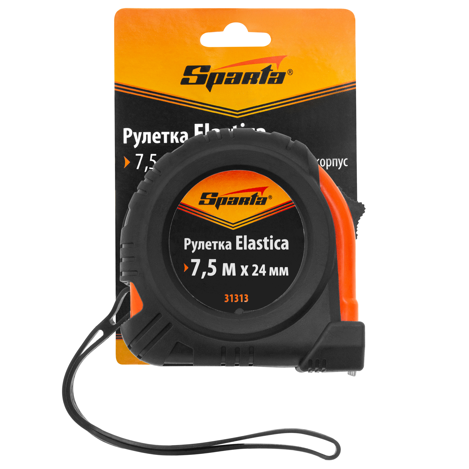Рулетка Elastica,7,5 м х 24 мм,обрезиненный корпус Sparta