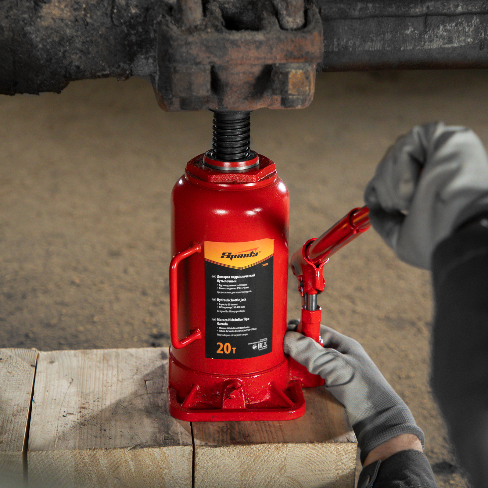 Домкрат гидравлический бутылочный, 20 т, h подъема 250-470 мм Sparta