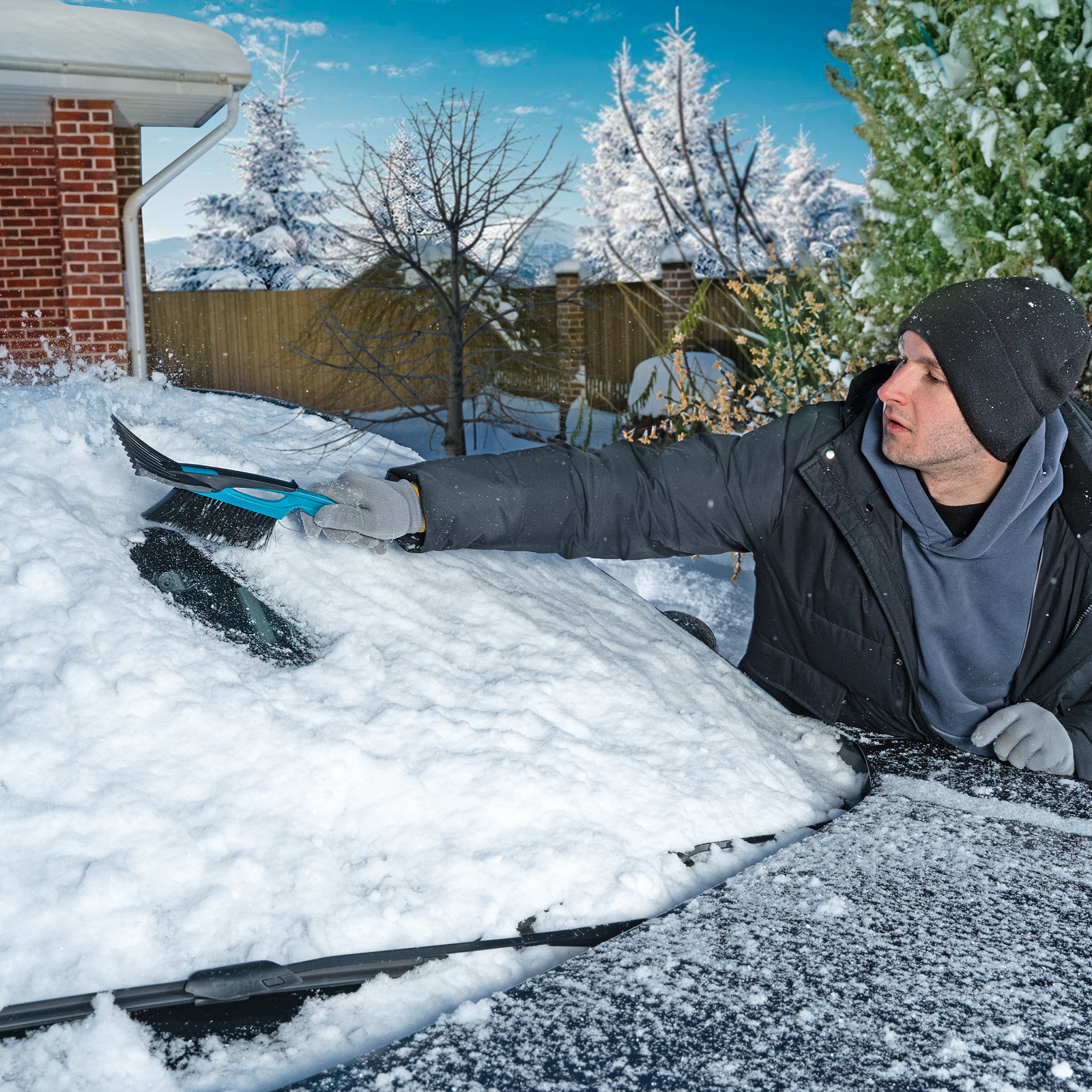 Щетка-сметка для снега со скребком 530 мм, бирюзовая Sparta