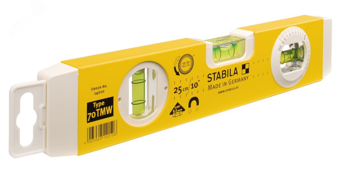 Уровень тип 70TМW, 26 см (1 вертикальный, 1 горизональный, магнитный, с угломером, точность 0,5мм/м)