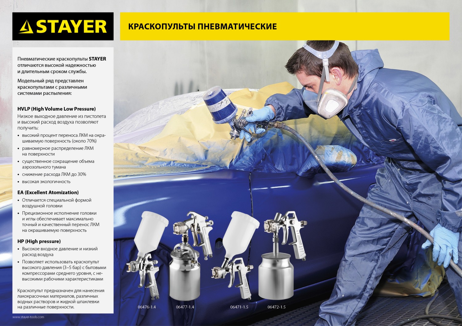 STAYER AirPro S, EA 1.4 мм, пневматический краскопульт с нижним бачком, Professional (06477-1.4)