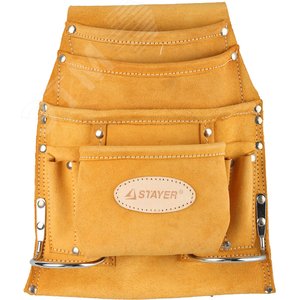 STAYER кожаная, 2 скобы, поясная сумка для инструментов с 10 карманами, Professional (38517)