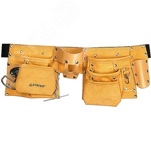 STAYER кожаный, 3 подвески, пояс для инструментов с 10 карманами(38512)