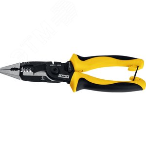 STAYER XM-21, резка d 14мм, зачистка 0.75 – 25 мм2, кримпер 2.5 мм2, плоскогубцы 210 мм, электромонтажные клещи, Professional (23342-21)
