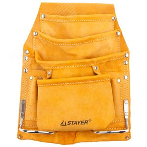 STAYER кожаная, 2 скобы, поясная сумка для инструментов с 8 карманами (38505)