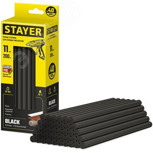 STAYER Black, чёрные, 11 х 200 мм, 40 шт, клеевые стержни, Professional (2-06821-D-S40)